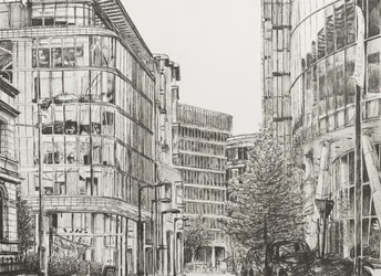 マンチェスター、ディーンズゲート、カフェからの眺め、2010、（Ink on Paper）